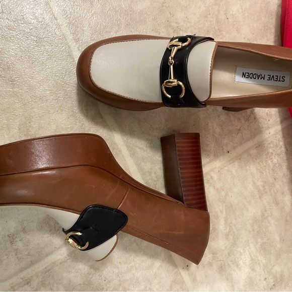 Steve Madden Chic Chunky Brown and Cream 4” heels - Picture 11 of 11